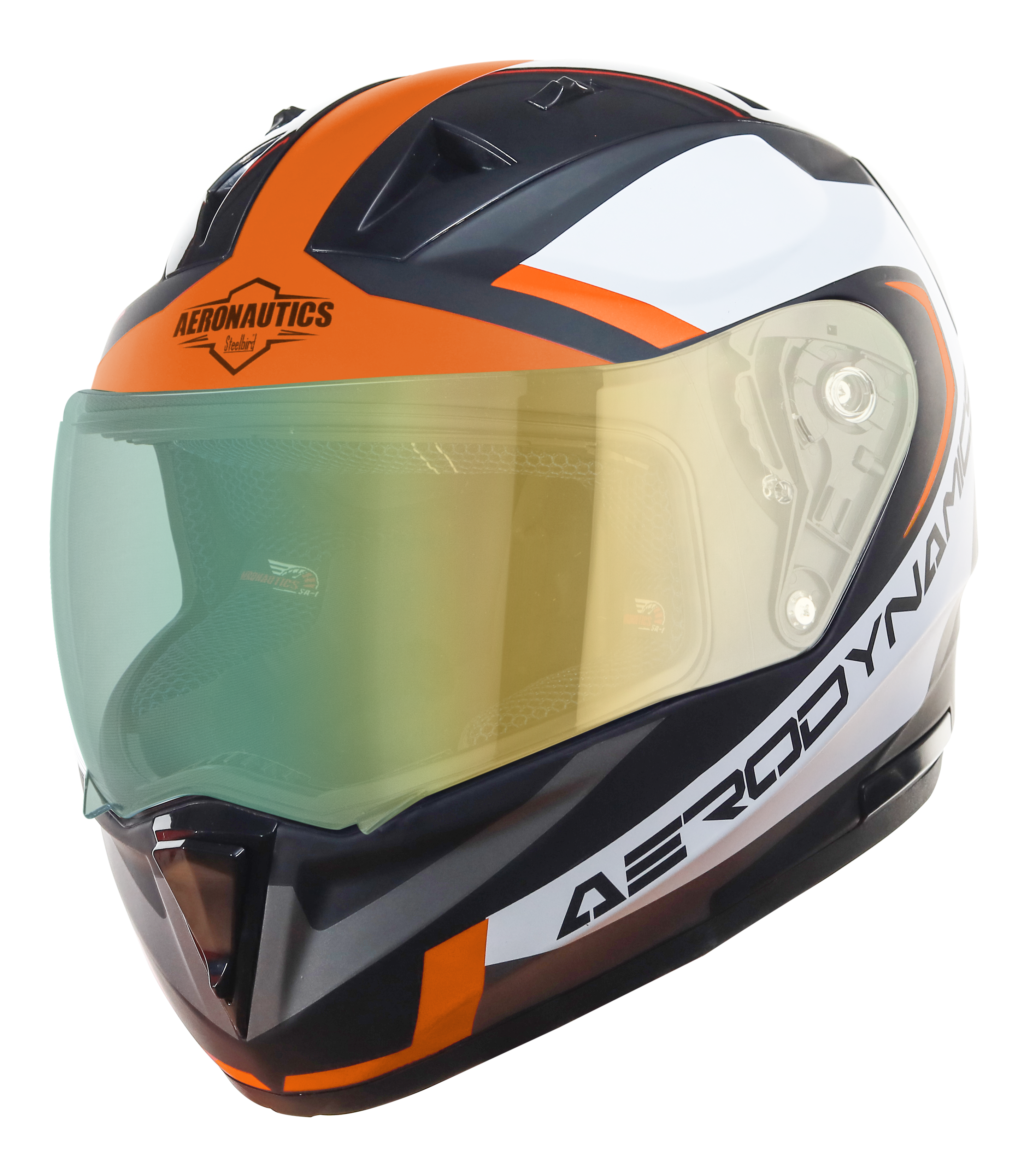 SA-1 Aerodynamics Mat Black With Orange(Fitted With Clear Visor Extra Green  Night Vision  Visor Free)